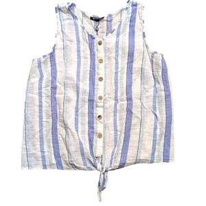 Club Z Collection Plus 1X Tie Front Tank Top Shirt Striped Blue White NWT NEW